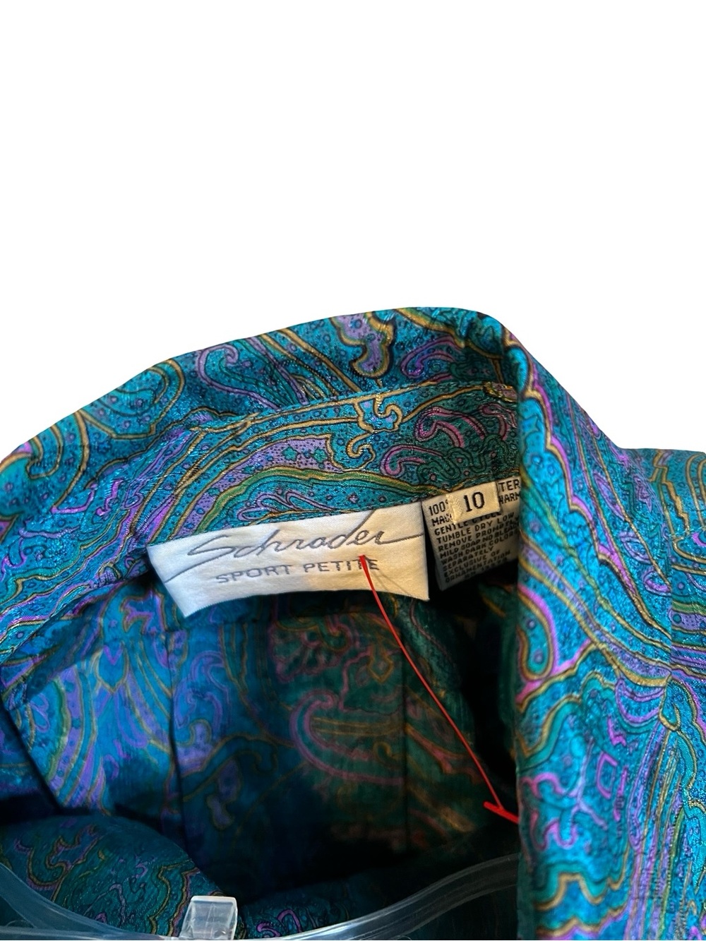 Vintage Schroder Sport Paisley Ruffle Blue Teal Belted Midi Dress Size 10P - Picture 6 of 6